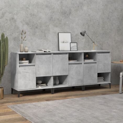 Buffets 3 pcs-Lot de 3 Meuble de rangement gris béton 60x35x70 cm bois d'ingénierie 393775 (1/5)