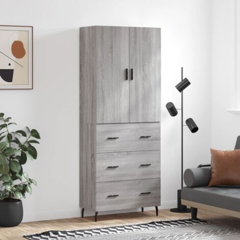 Buffet haut-Armoire de rangement Sonoma gris 69,5x34x180 cm Bois d'ingénierie 215795 (1/5)