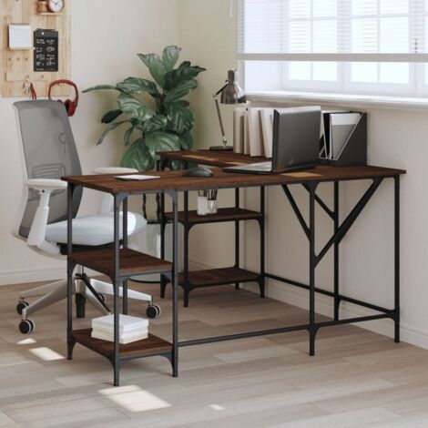 Bureau-Table de Travail-Bureau d'ordinateur chêne marron 139x139x75 cm bois d'ingénierie 379432 (1/5)