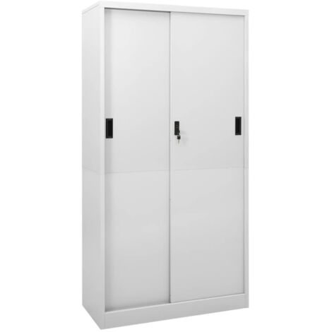 Armoire à bureau porte coulissante-Table de Travail-Bureau d'ordinateur Gris clair 90x40x180cm Acier 127479 (1/5)