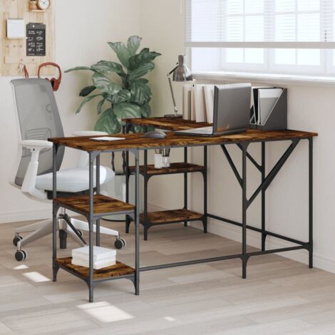 Bureau-Table de Travail-Bureau d'ordinateur chêne fumé 139x139x75 cm bois d'ingénierie 678321 (1/5)