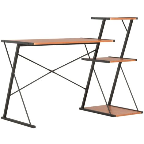 Bureau avec étagère-Table de Travail-Bureau d'ordinateur Noir et marron 116x50x93 cm 931810 (1/5)