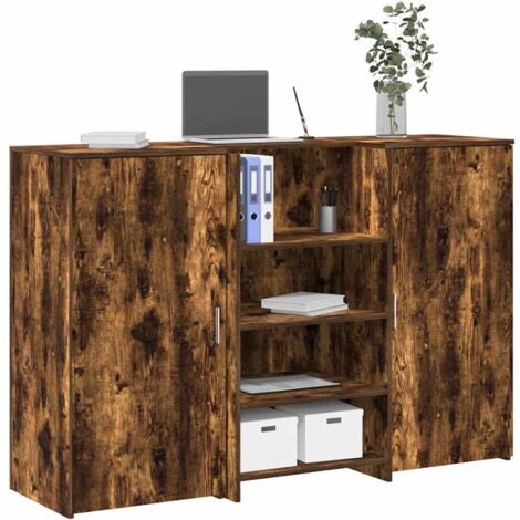 Bureau de réception-Table de Travail-Bureau d'ordinateur chêne fumé 155x50x103,5cm bois d'ingénierie 502064 (1/5)