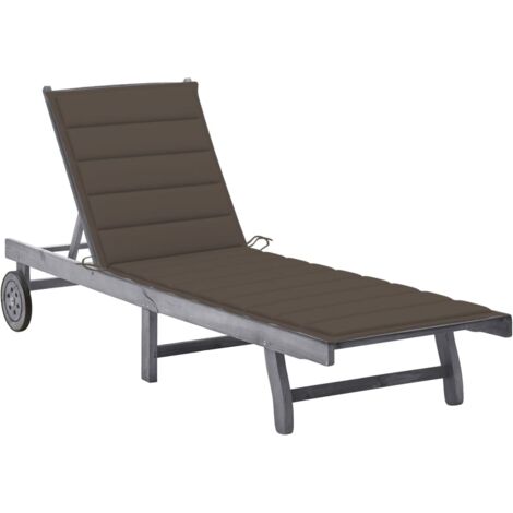 Chaise longue de jardin avec coussin-Bain de soleil-Transat de relaxation Gris Bois d'acacia solide 222351 (1/5)