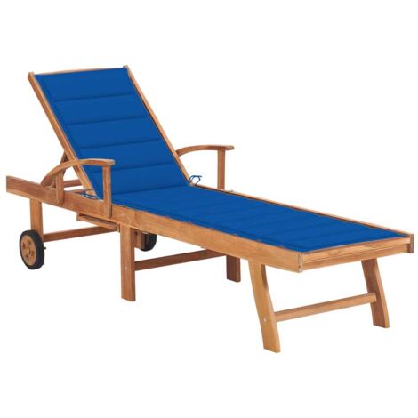 Chaise longue avec coussin-Bain de soleil-Transat de relaxation bleu royal Bois de teck solide 938503 (1/5)