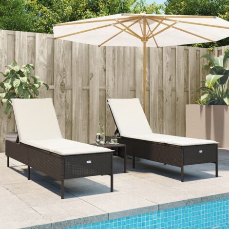 Ensemble de chaises longues et coussins 3 pcs-Bain de soleil-Transat de relaxation marron poly rotin 945813 (1/5)