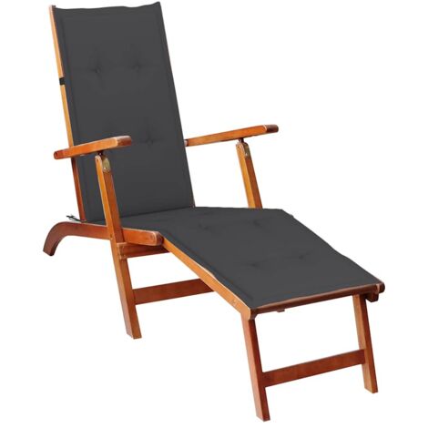 Chaise longue d'extérieur-Bain de soleil-Transat de relaxation repose-pied et coussin Acacia solide 995966 (1/5)