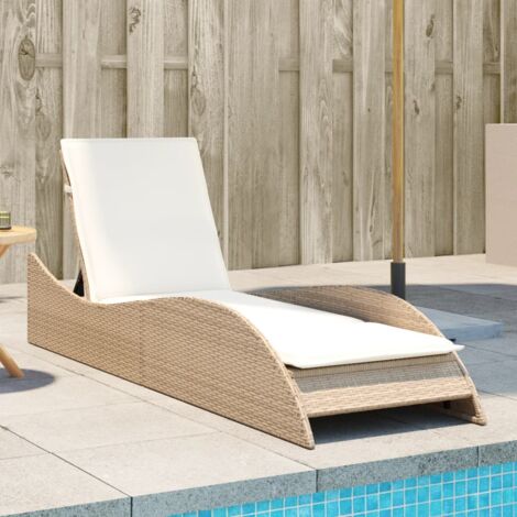 Chaise longue avec coussin-Bain de soleil-Transat de relaxation beige 60x205x73 cm résine tressée 151423 (1/5)