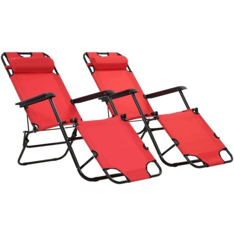 Chaises longues pliables 2 pcs-Bain de soleil-Transat de relaxation avec repose-pied Acier Rouge 602424 (1/5)