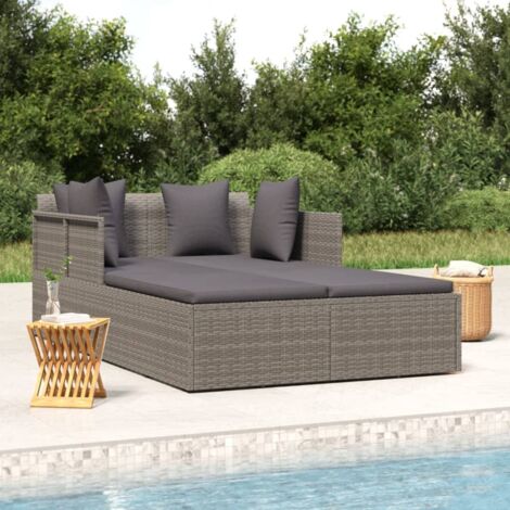 Chaise longue avec coussins-Bain de soleil-Transat de relaxation gris 182x118x63 cm résine tressée 315225 (1/5)