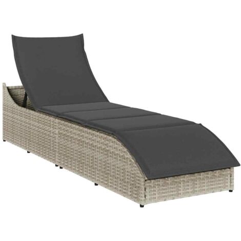 Chaise longue pliante coussin et rangement-Bain de soleil-Transat de relaxation gris clair polyrotin 709593 (1/5)