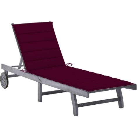 Chaise longue de jardin avec coussin-Bain de soleil-Transat de relaxation Gris Bois d'acacia solide 864439 (1/5)