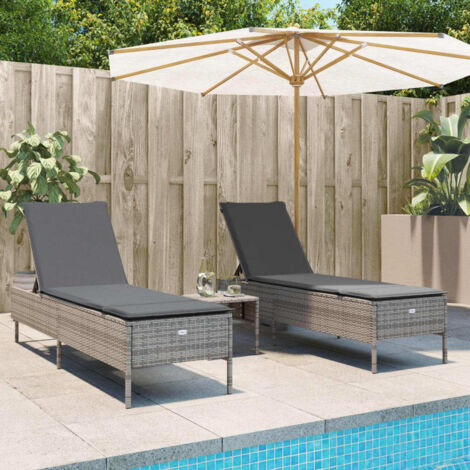 Ensemble de chaises longues avec coussins 3 pcs-Bain de soleil-Transat de relaxation gris poly rotin 584464 (1/5)