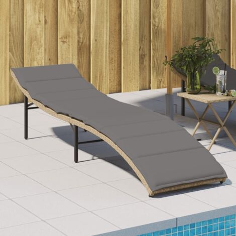 Chaise longue avec coussin-Bain de soleil-Transat de relaxation beige 55x199x50 cm résine tressée 598008 (1/5)