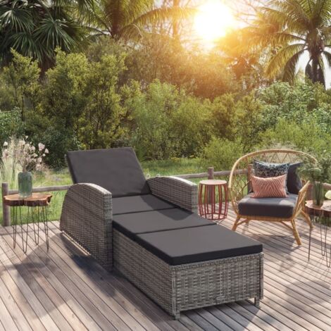 Chaise longue avec coussin-Bain de soleil-Transat de relaxation gris foncé Résine tressée Gris 616450 (1/5)