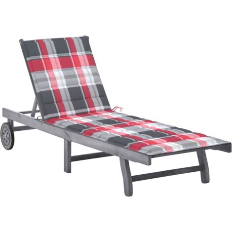 Chaise longue de jardin avec coussin-Bain de soleil-Transat de relaxation Gris Bois d'acacia solide 948741 (1/5)