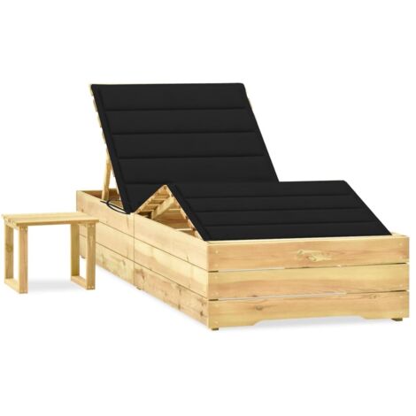 Chaise longue de jardin avec table et coussin-Bain de soleil-Transat de relaxation Pin imprégné 180139 (1/5)