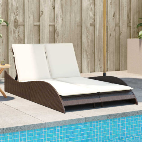 Chaise longue avec coussins-Bain de soleil-Transat de relaxation marron 114x205x73 cm résine tressée 152144 (1/5)
