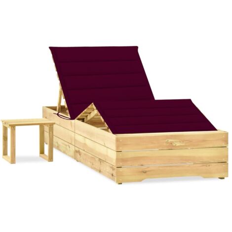 Chaise longue de jardin avec table et coussin-Bain de soleil-Transat de relaxation Pin imprégné 720945 (1/5)