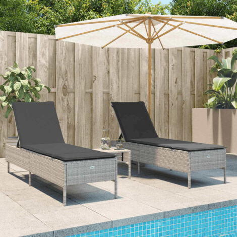 Ensemble de chaises longues avec coussins 3pcs-Bain de soleil-Transat de relaxation gris clair rotin 985084 (1/5)