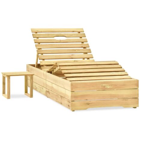 Chaise longue avec table-Bain de soleil-Transat de relaxation Bois de pin imprégné de vert 228976 (1/5)