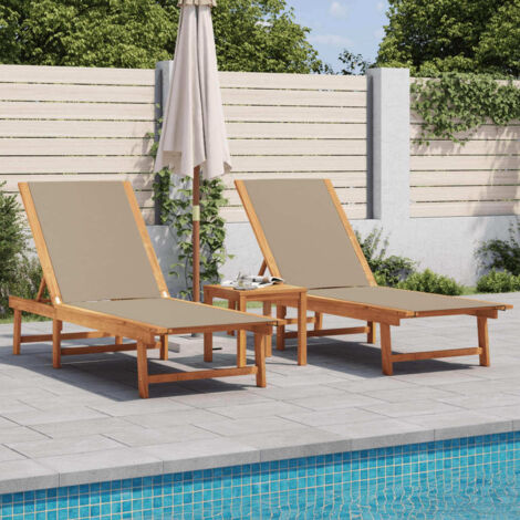 Chaises longues lot de 2-Bain de soleil-Transat de relaxation taupe bois acacia solide et textilène 377339 (1/5)