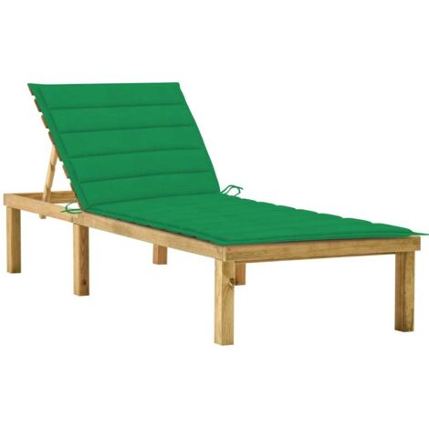 Chaise longue avec coussin-Bain de soleil-Transat de relaxation vert Bois de pin imprégné 818745 (1/5)