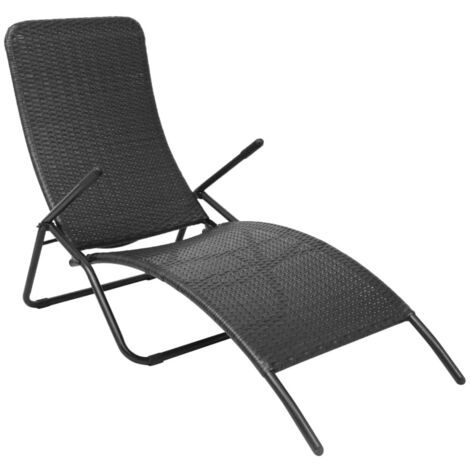 Chaise longue pliable-Bain de soleil-Transat de relaxation résine tressée noir 559997 (1/5)