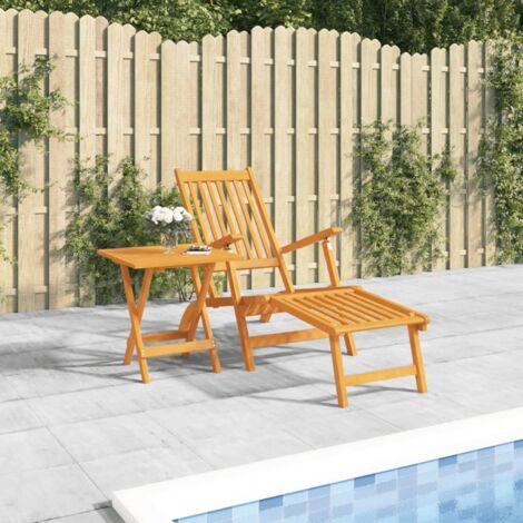 Chaise longue d'extérieur-Bain de soleil-Transat de relaxation repose-pieds et table Acacia solide 399189 (1/5)