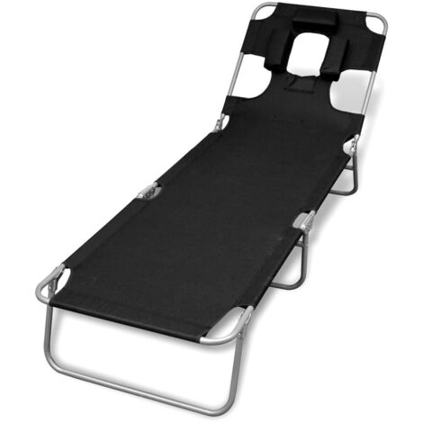 Chaise longue avec coussin de tête-Bain de soleil-Transat de relaxation Acier enduit de poudre Noir 899596 (1/5)