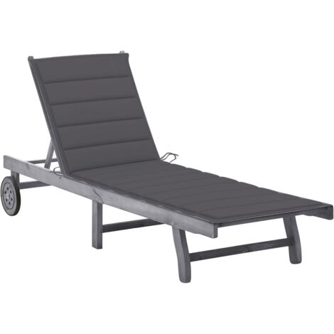 Chaise longue de jardin avec coussin-Bain de soleil-Transat de relaxation Gris Bois d'acacia solide 182333 (1/5)