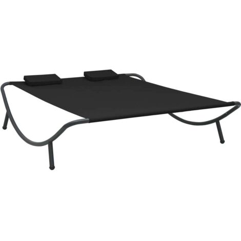 Chaise longue d'extérieur-Bain de soleil-Transat de relaxation tissu noir 864833 (1/5)