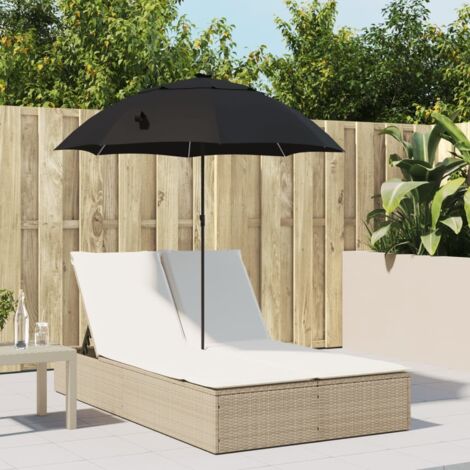 Chaise longue double avec coussins et parasol-Bain de soleil-Transat de relaxation beige poly rotin 673804