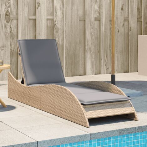 Chaise longue avec coussin-Bain de soleil-Transat de relaxation beige 60x205x73 cm résine tressée 128283 (1/5)