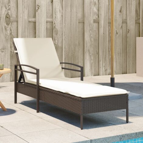 Chaise longue avec coussin-Bain de soleil-Transat de relaxation marron 63x200x81 cm résine tressée 234019 (1/5)