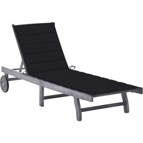 Chaise longue de jardin avec coussin-Bain de soleil-Transat de relaxation Gris Bois d'acacia solide 647464 (1/5)