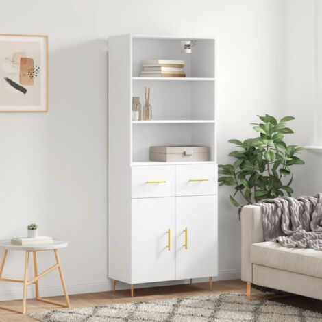 Buffet haut-Armoire de rangement Blanc 69,5x34x180 cm Bois d'ingénierie 681890 (1/5)