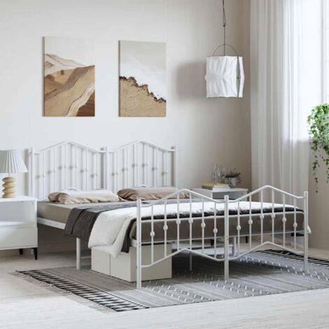 Cadre de lit métal sans matelas et pied de lit-Structure de lit blanc 135x190 cm 639253 (1/5)