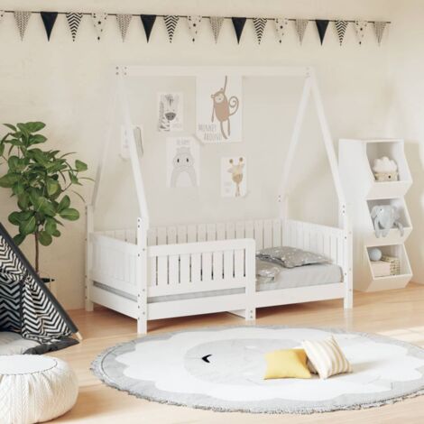 Structure De Lit Adulte-enfant,80x160 Cm Cadre De Lit Pour Enfant Noir 80x160 Cm Bois De Pin Massif