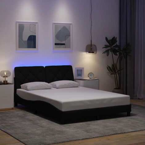 Cadre de lit avec LED sans matelas-Structure de lit noir 140x190 cm tissu 651393 (1/5)