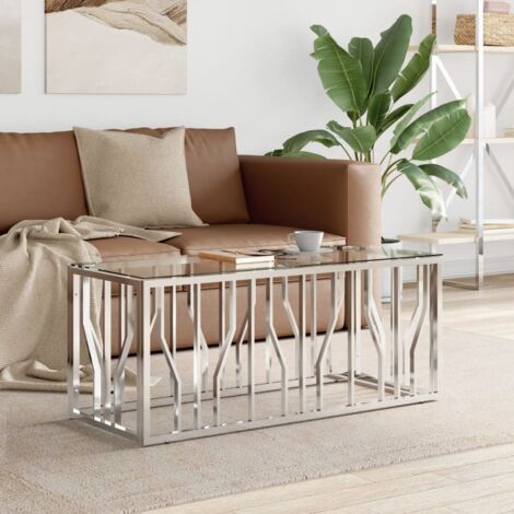 Table basse-Table Salon-Table d'appoint 110x45x45 cm acier inoxydable et verre 866713 (1/5)