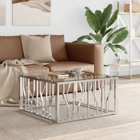 Table basse-Table Salon-Table d'appoint 80x80x40 cm acier inoxydable et verre 827637 (1/5)
