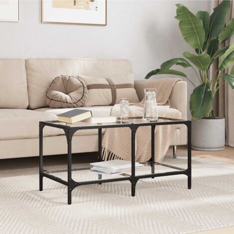 Table basse avec dessus en verre-Table Salon-Table d'appoint transparent 78,5x40x40cm acier 511202 (1/5)