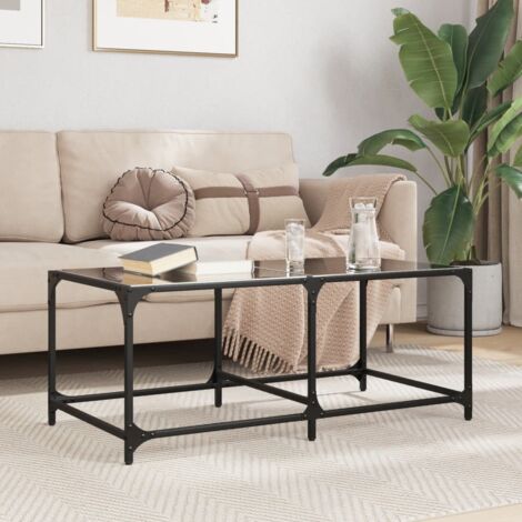 Table basse avec dessus en verre-Table Salon-Table d'appoint noir 98,5x50x40 cm acier 322794 (1/5)