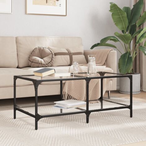 Table basse avec dessus en verre-Table Salon-Table d'appoint transparent 98,5x50x40cm acier 307731 (1/5)