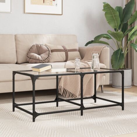 Table basse avec dessus en verre-Table Salon-Table d'appoint transparent 98,5x50x40cm acier 588165 (1/5)