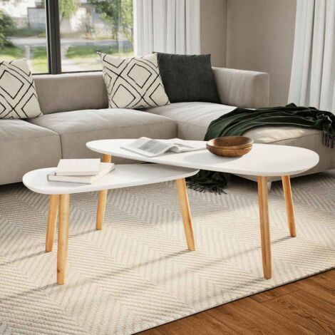 Ensemble de tables basses 2 pcs-Set de Table Salon Bois de pin massif Blanc 609281 (1/5)