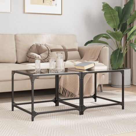 Tables basses avec dessus en verre-Table Salon-Table d'appoint noir 2 pcs 50x50x40 cm acier 451579 (1/5)