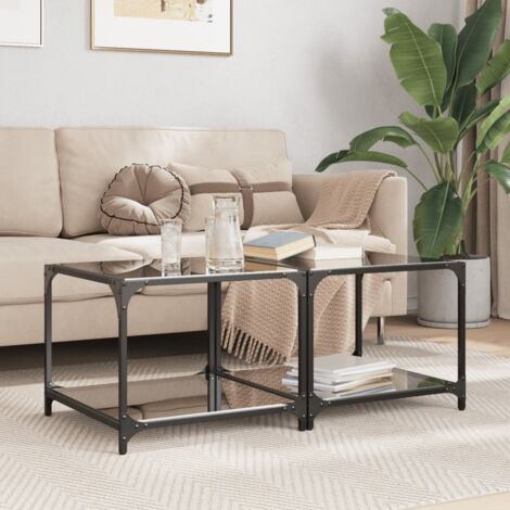 Tables basses avec dessus en verre-Table Salon-Table d'appoint noir 2 pcs 50x50x40 cm acier 902323 (1/5)