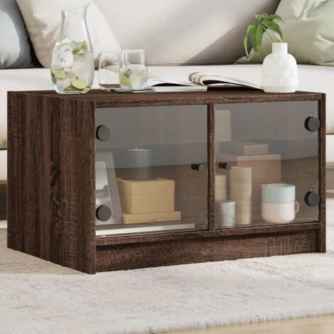 Table basse avec portes en verre-Table Salon-Table d'appoint chêne marron 68x50x42 cm 960248 (1/5)